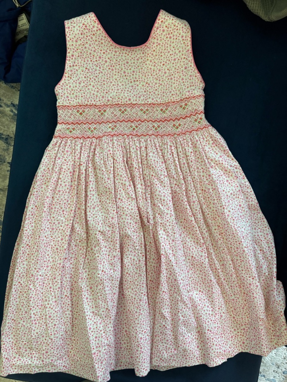 Anavini Girls Pink Floral Smocked Sleeveless Dress 6